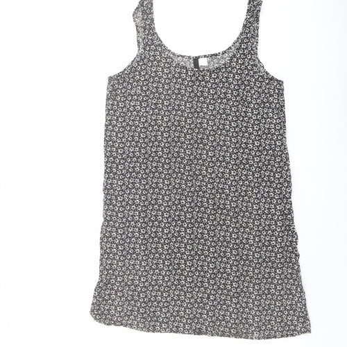 H&M Womens Beige Floral Viscose Tank Dress Size 8 Scoop Neck Pullover