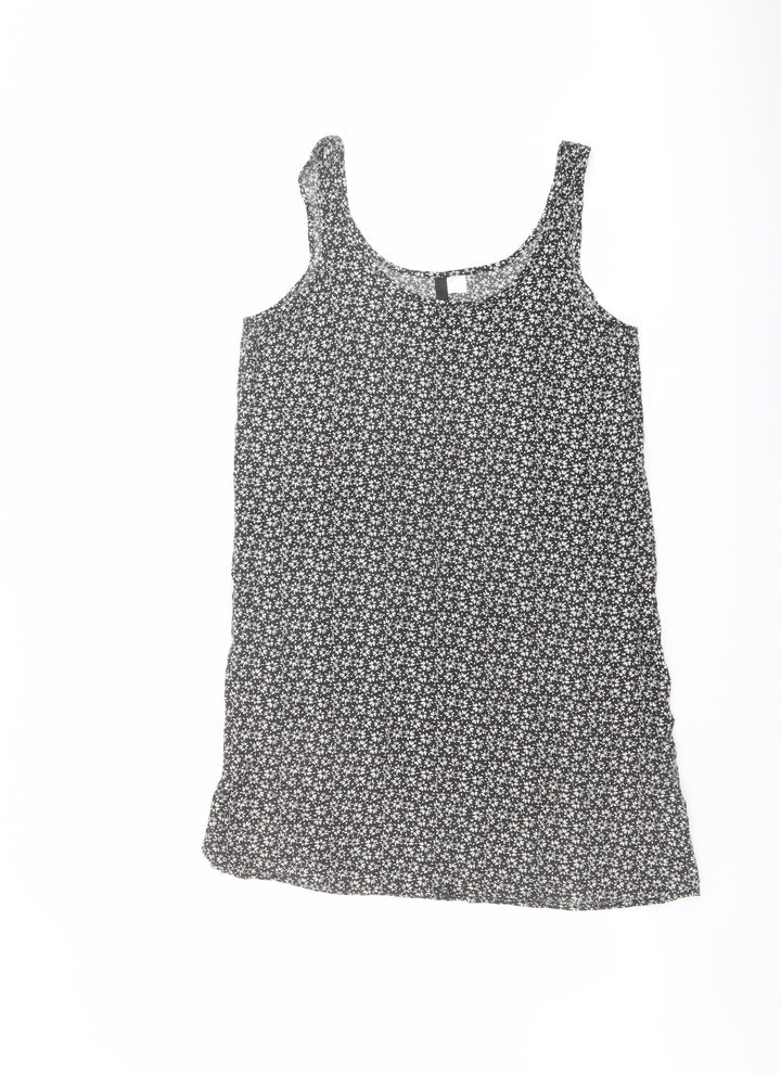 H&M Womens Beige Floral Viscose Tank Dress Size 8 Scoop Neck Pullover