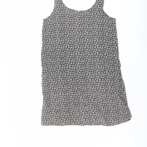 H&M Womens Beige Floral Viscose Tank Dress Size 8 Scoop Neck Pullover