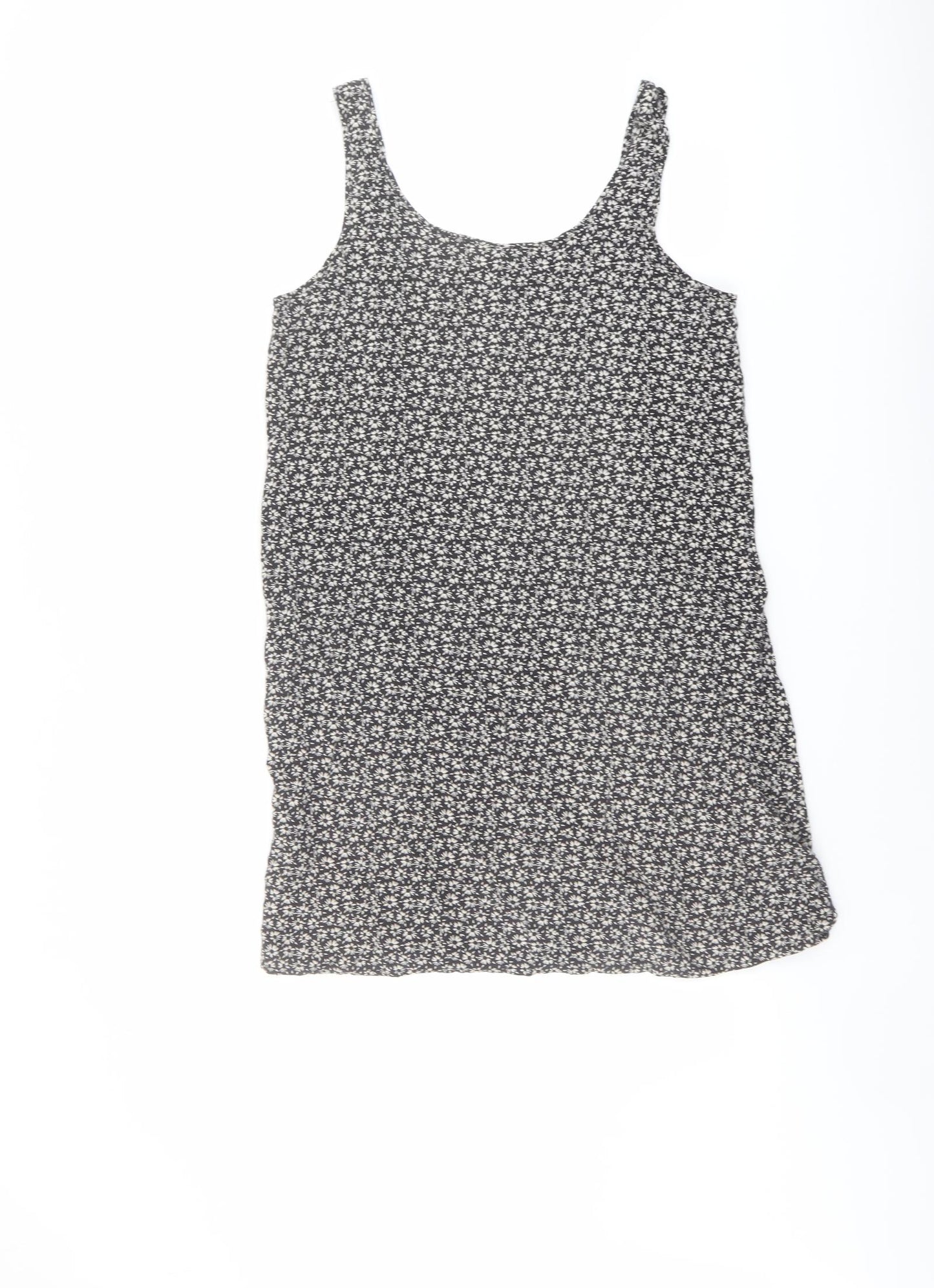 H&M Womens Beige Floral Viscose Tank Dress Size 8 Scoop Neck Pullover