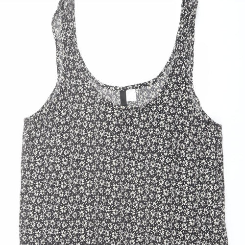 H&M Womens Beige Floral Viscose Tank Dress Size 8 Scoop Neck Pullover