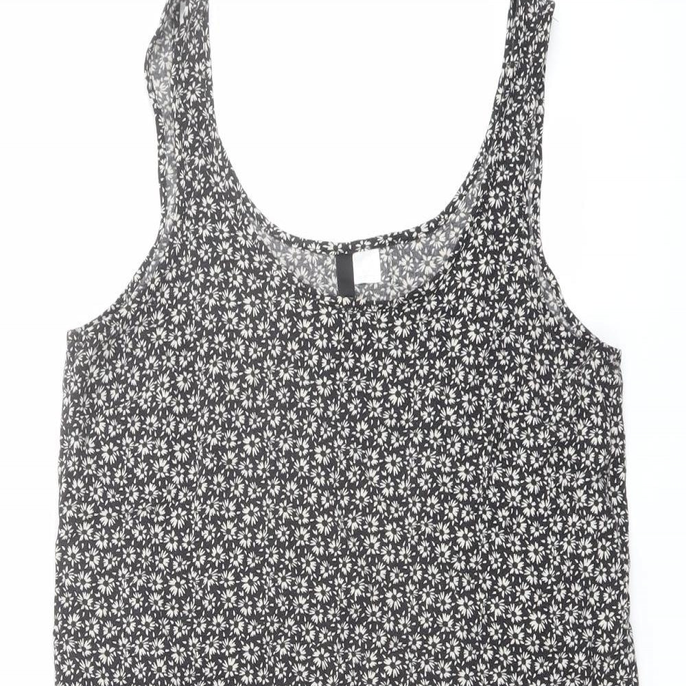 H&M Womens Beige Floral Viscose Tank Dress Size 8 Scoop Neck Pullover