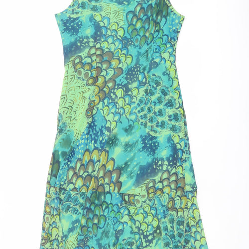 Per Una Womens Green Geometric Polyester Slip Dress Size 12 V-Neck Pullover