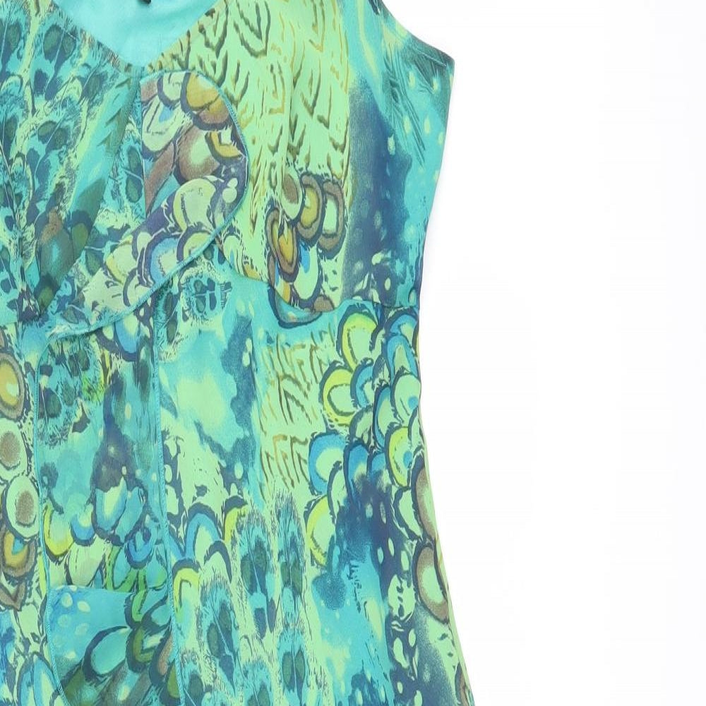 Per Una Womens Green Geometric Polyester Slip Dress Size 12 V-Neck Pullover