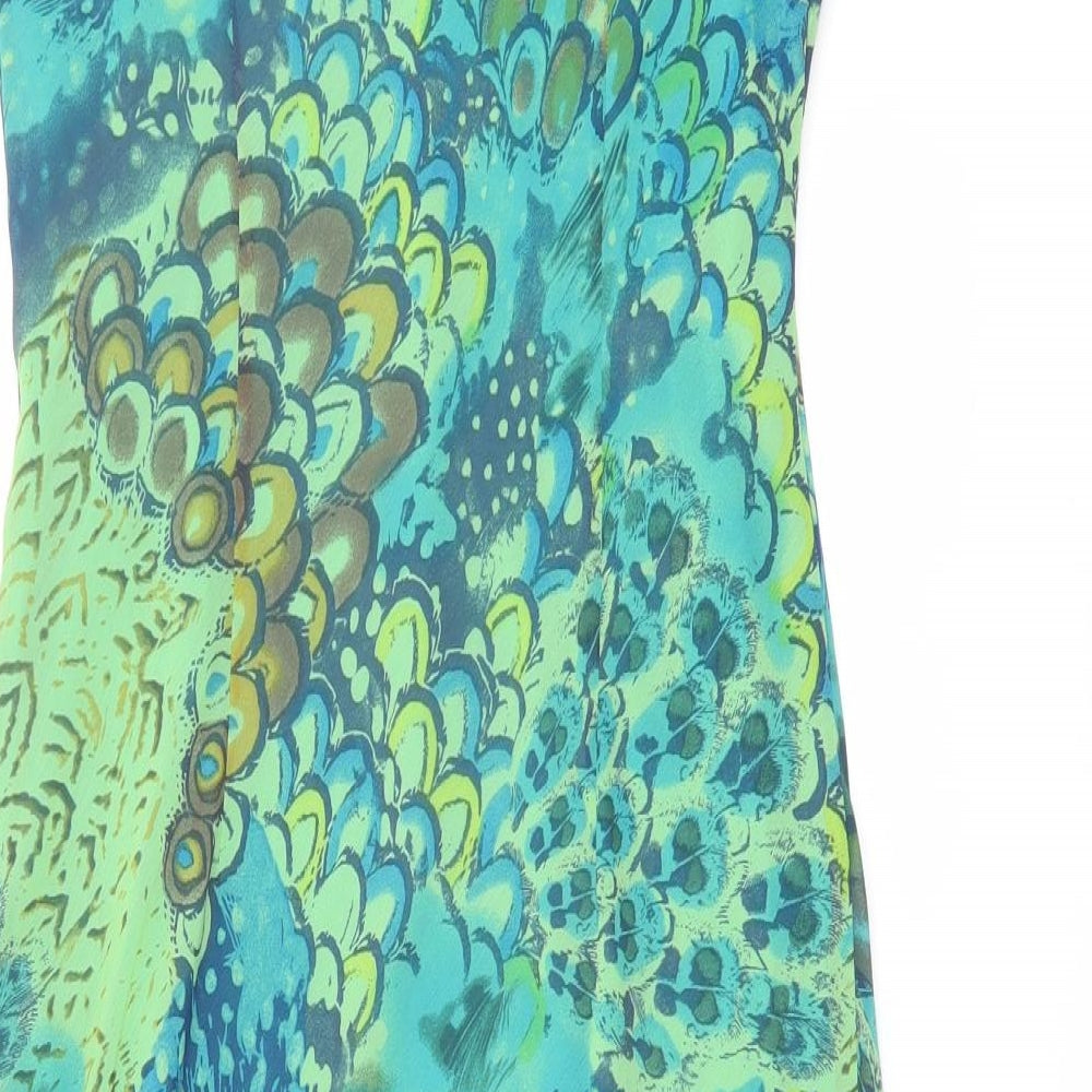 Per Una Womens Green Geometric Polyester Slip Dress Size 12 V-Neck Pullover