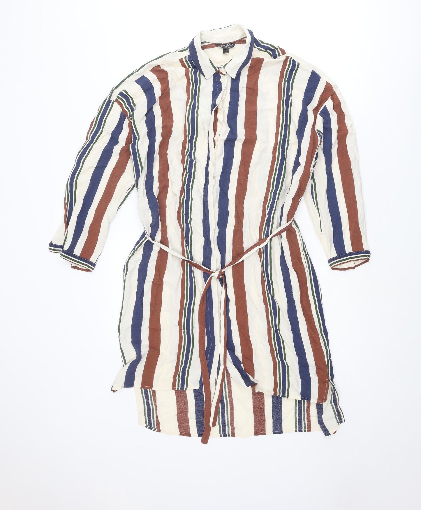 Topshop Womens Multicoloured Striped Viscose Shirt Dress Size 8 Collared Button