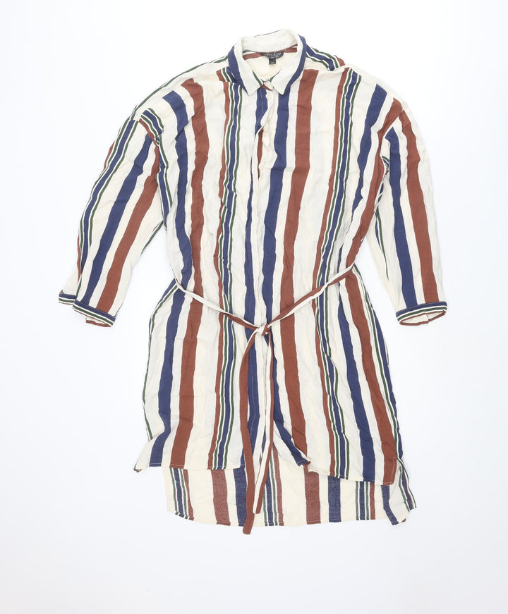 Topshop Womens Multicoloured Striped Viscose Shirt Dress Size 8 Collared Button