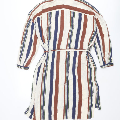 Topshop Womens Multicoloured Striped Viscose Shirt Dress Size 8 Collared Button