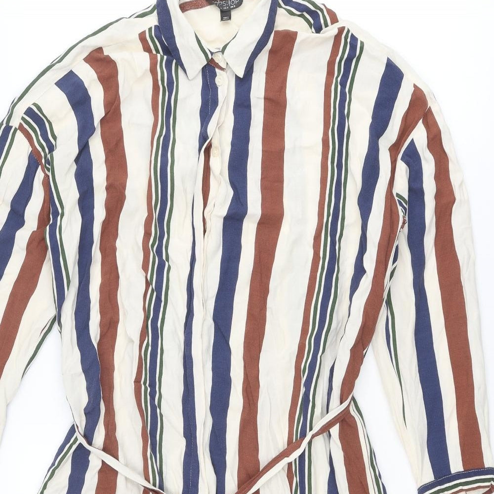 Topshop Womens Multicoloured Striped Viscose Shirt Dress Size 8 Collared Button