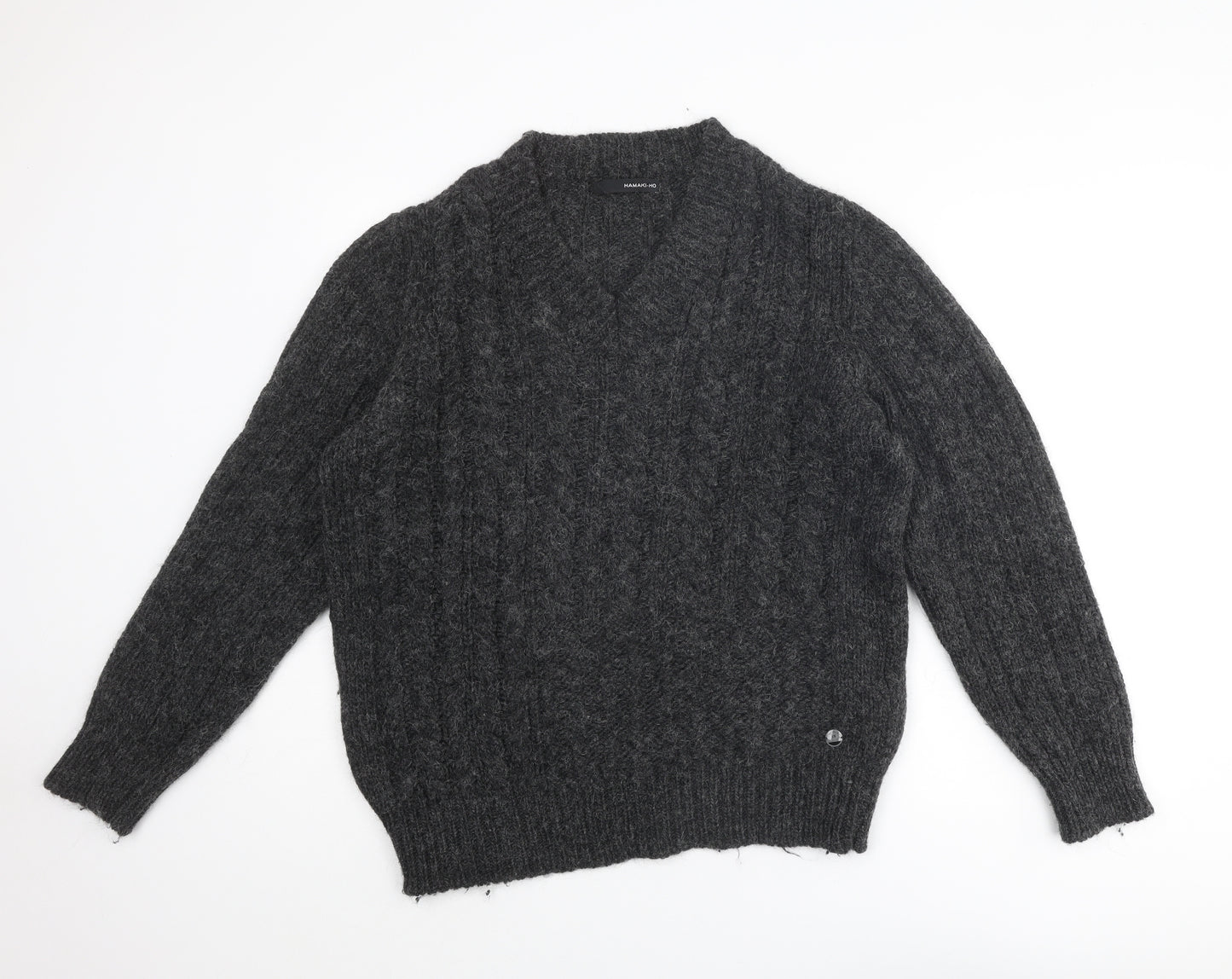 Hamaki-Ho Mens Grey V-Neck Wool Pullover Jumper Size XL Long Sleeve