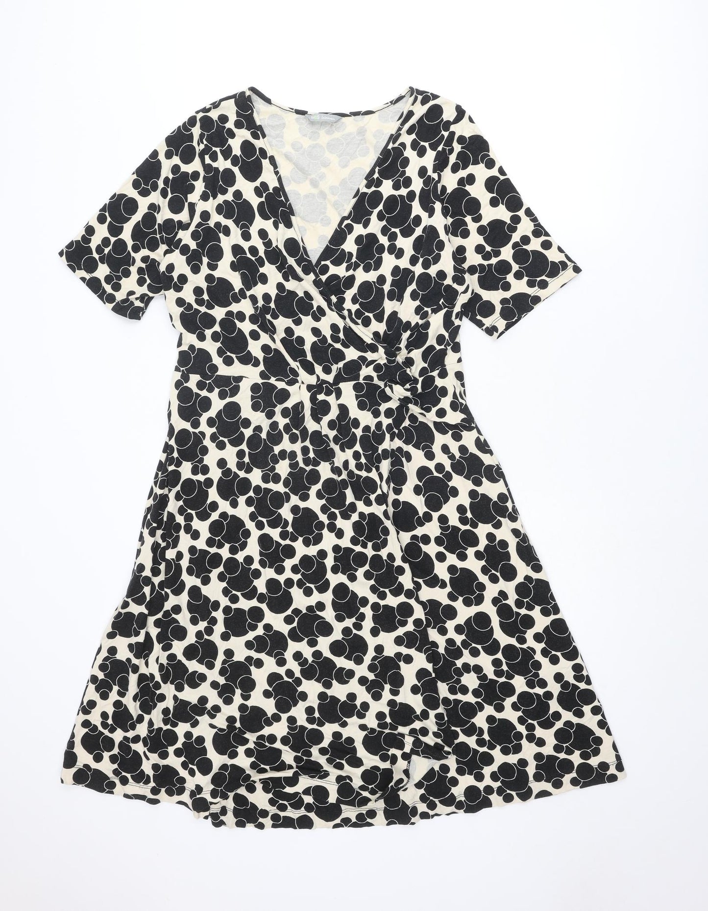 Marks and Spencer Womens Black Geometric Viscose Trapeze & Swing Size 18 V-Neck Pullover
