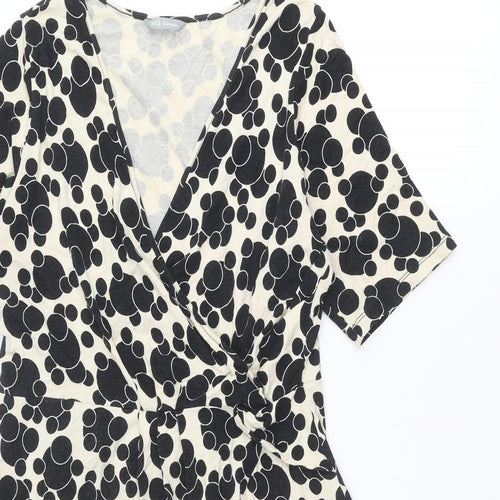 Marks and Spencer Womens Black Geometric Viscose Trapeze & Swing Size 18 V-Neck Pullover
