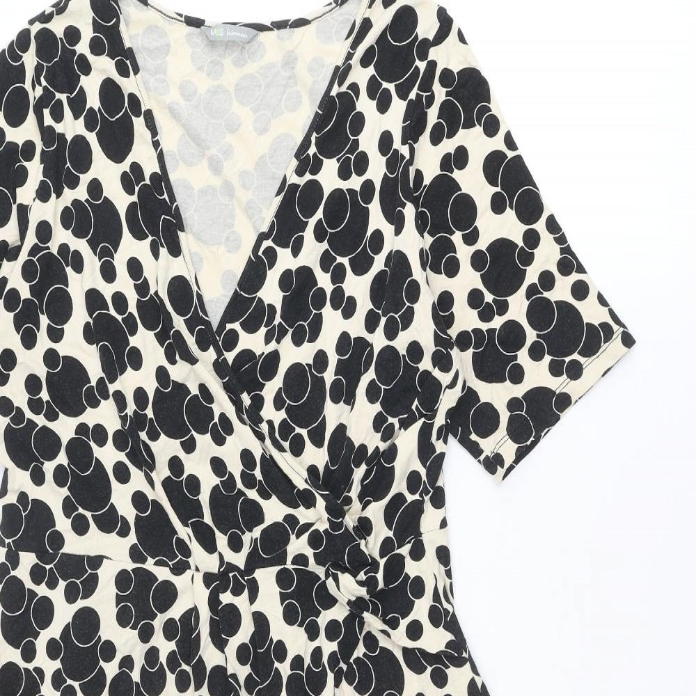 Marks and Spencer Womens Black Geometric Viscose Trapeze & Swing Size 18 V-Neck Pullover