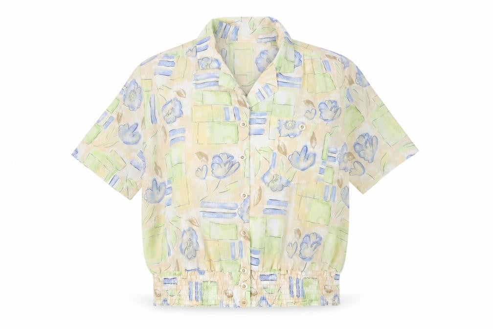Front view of First Avenue women’s multicoloured geometric polyester basic button-up, size UK 18, collared