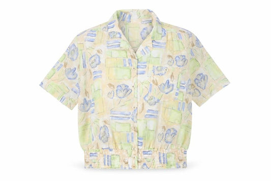 Front view of First Avenue women’s multicoloured geometric polyester basic button-up, size UK 18, collared