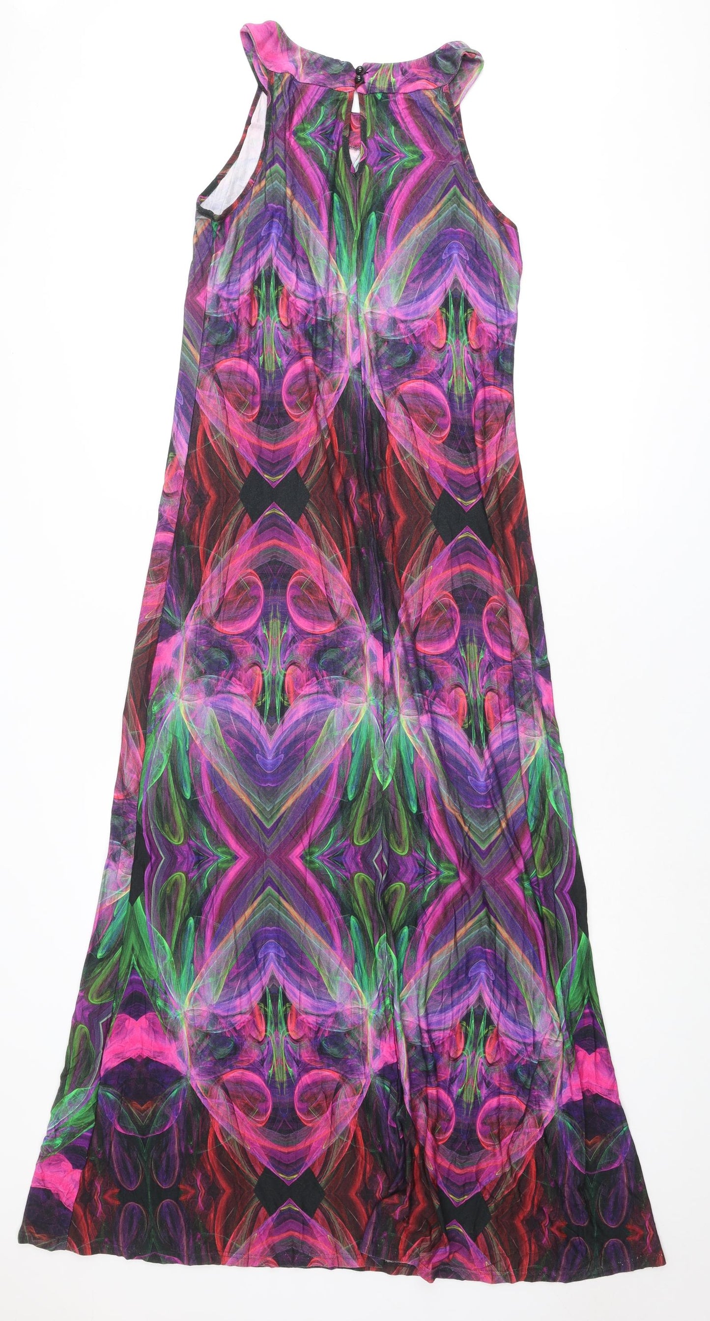 Wallis Womens Multicoloured Geometric Viscose Maxi Size 10 Round Neck Button