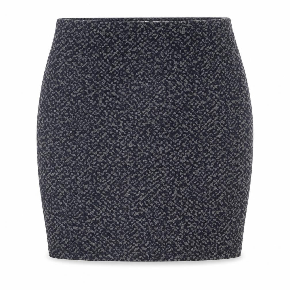 Front view of Max Studio women’s blue geometric viscose bandage skirt, size L