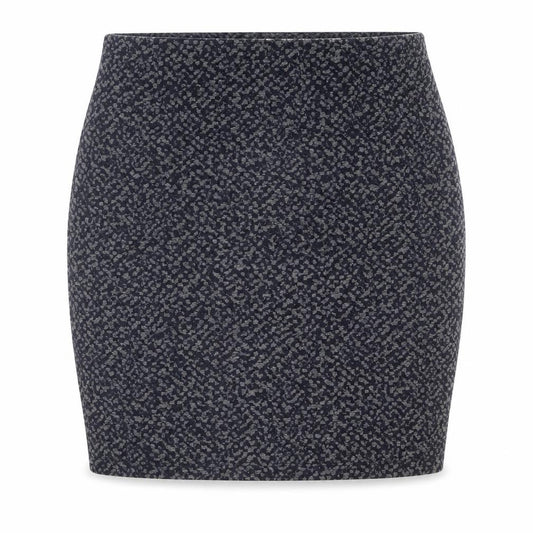 Front view of Max Studio women’s blue geometric viscose bandage skirt, size L