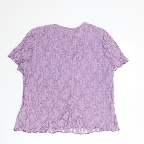 Bonmarché Womens Purple Geometric Nylon Basic T-Shirt Size L V-Neck