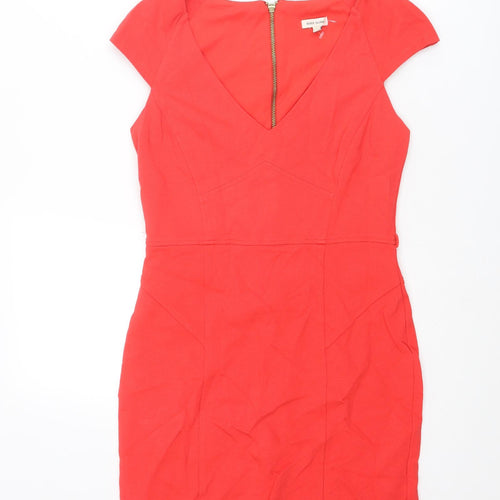 River Island Womens Red Viscose Shift Size 12 V-Neck Zip