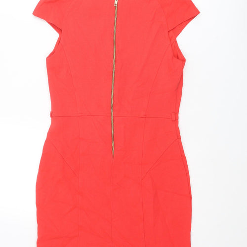 River Island Womens Red Viscose Shift Size 12 V-Neck Zip