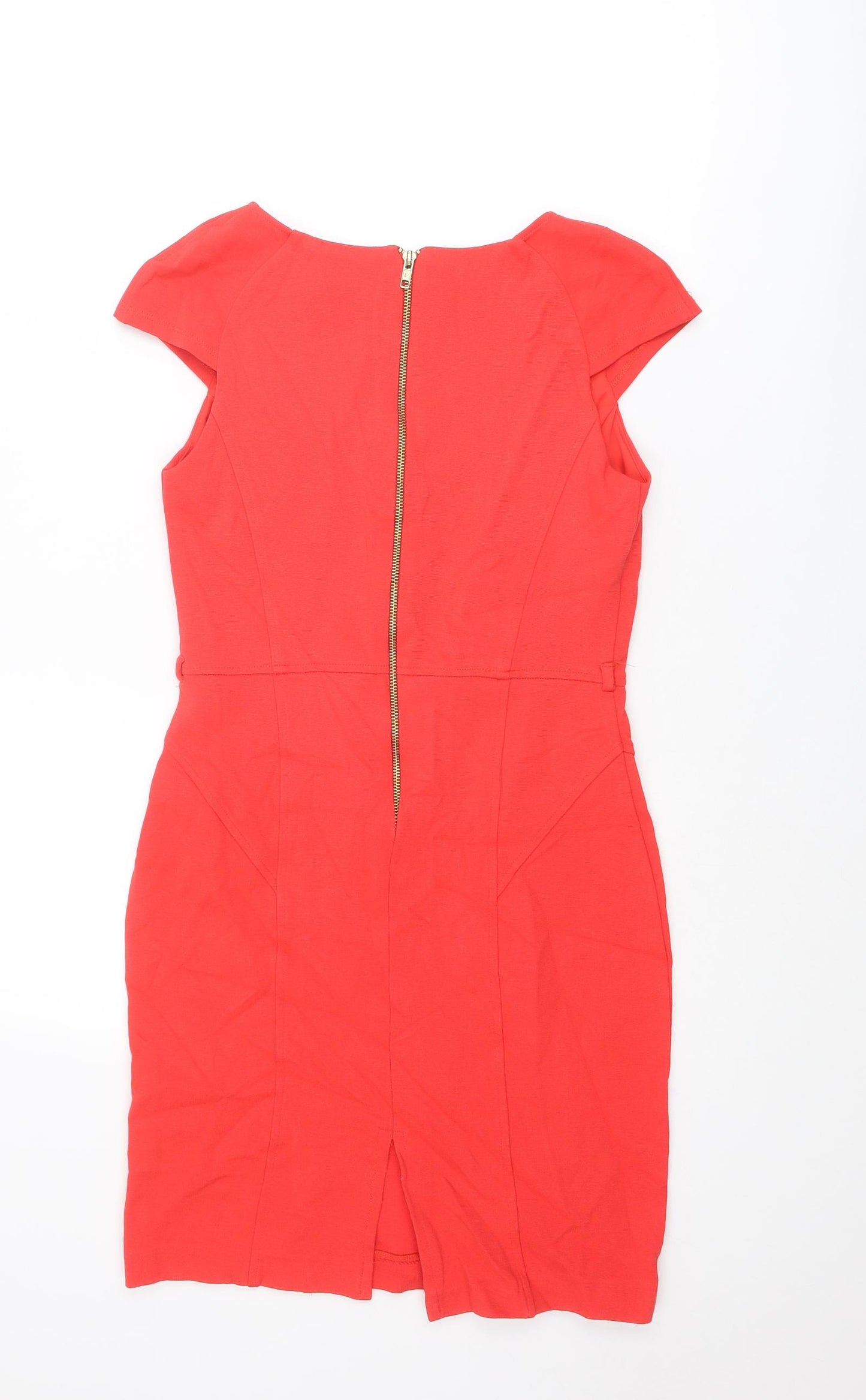 River Island Womens Red Viscose Shift Size 12 V-Neck Zip