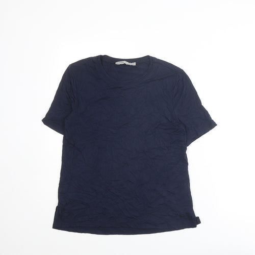 Oasis Womens Blue Viscose Basic T-Shirt Size S Round Neck