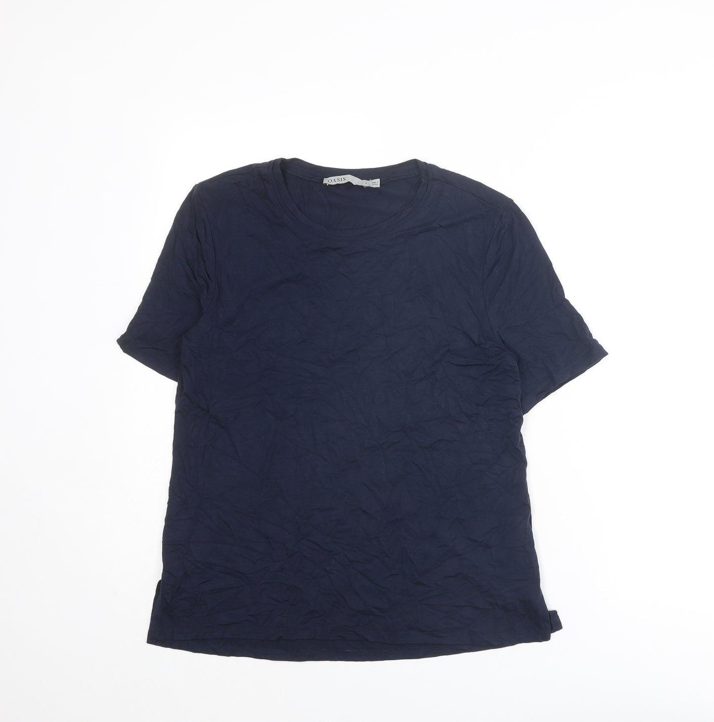 Oasis Womens Blue Viscose Basic T-Shirt Size S Round Neck