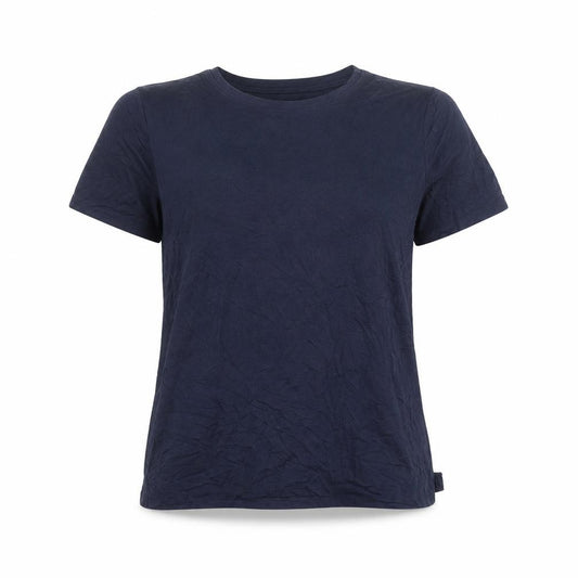 Front view of Oasis women’s blue viscose basic t-shirt, size S, round neck
