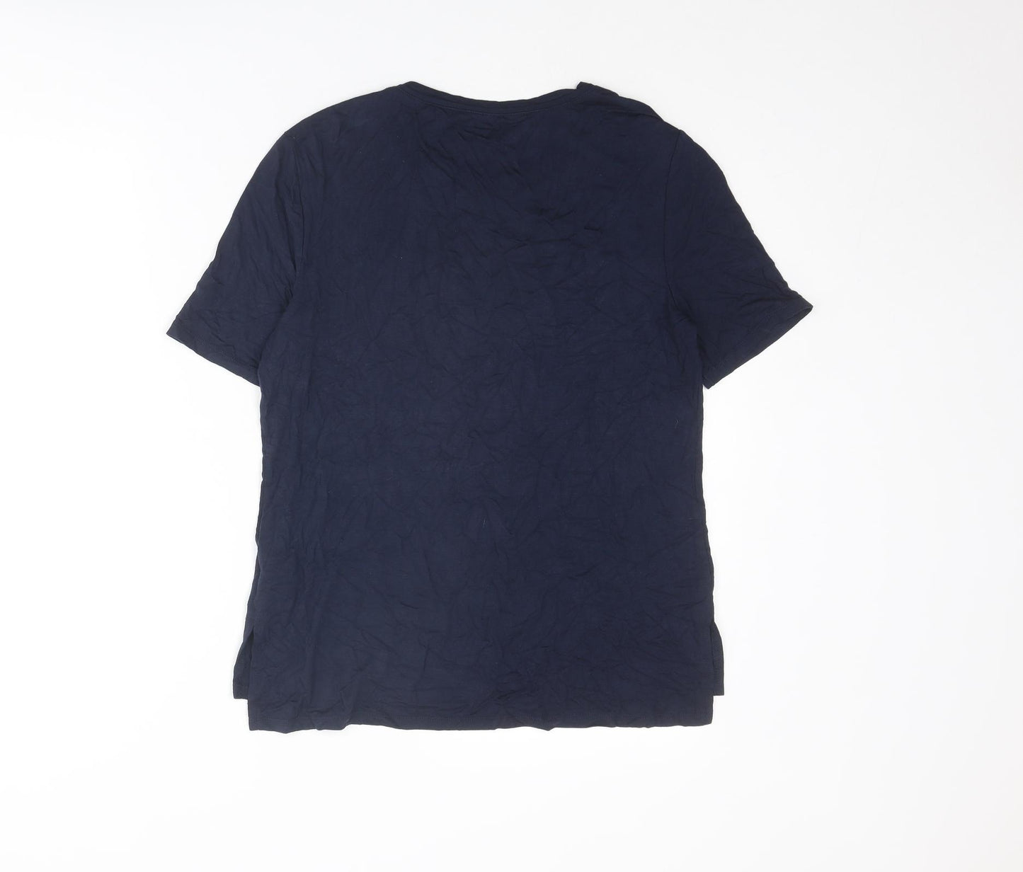 Oasis Womens Blue Viscose Basic T-Shirt Size S Round Neck