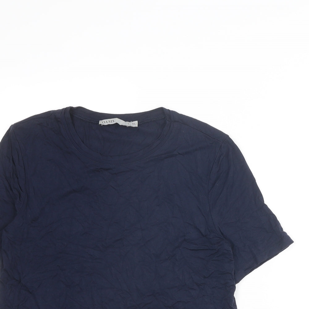 Oasis Womens Blue Viscose Basic T-Shirt Size S Round Neck