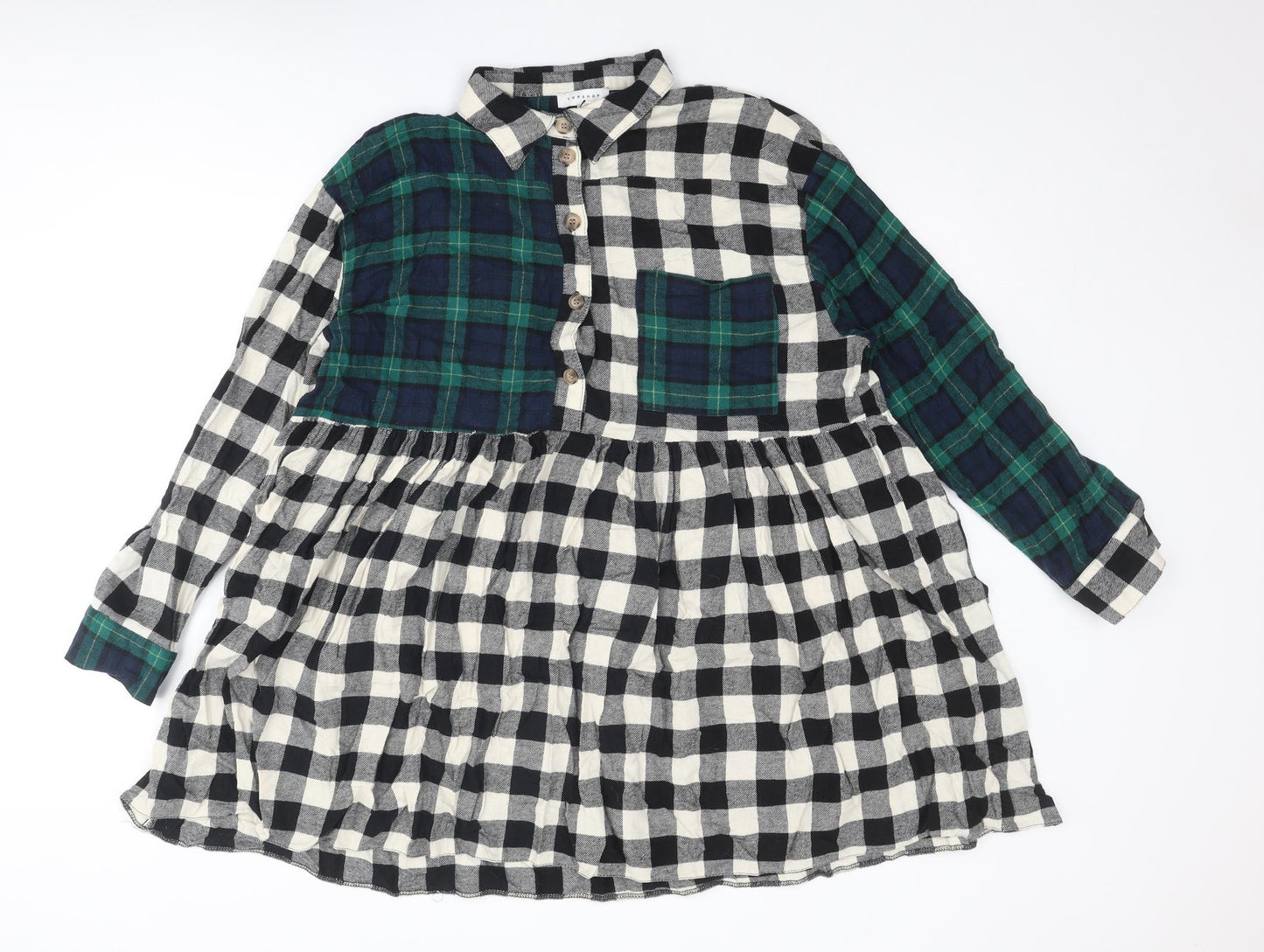 Topshop Womens Multicoloured Plaid Cotton Shirt Dress Size 12 Collared Button