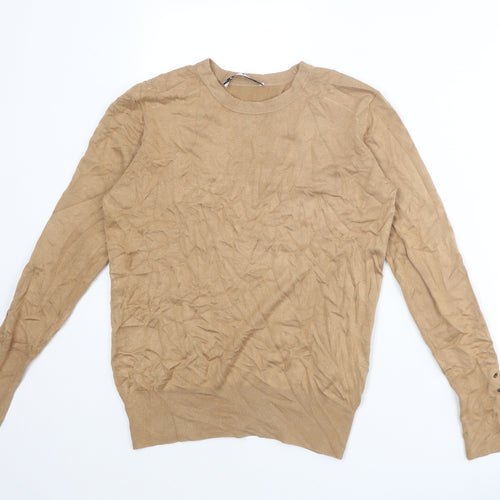 Zara Womens Beige Round Neck Viscose Pullover Jumper Size L
