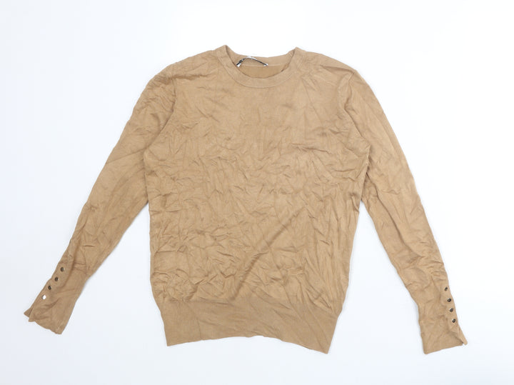 Zara Womens Beige Round Neck Viscose Pullover Jumper Size L