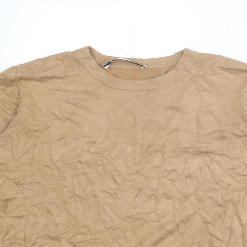 Zara Womens Beige Round Neck Viscose Pullover Jumper Size L