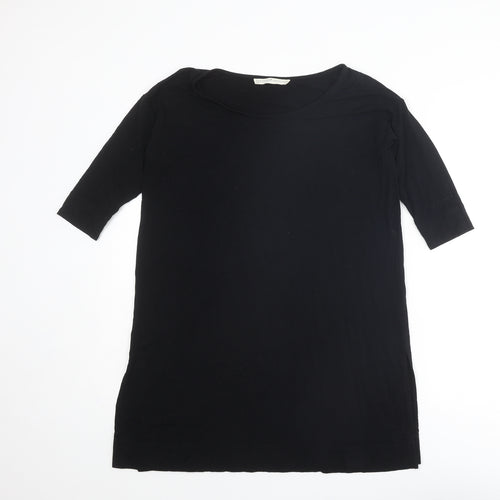 Peruvian Connection Womens Black Viscose Basic T-Shirt Size XS Round Neck - Side Slits