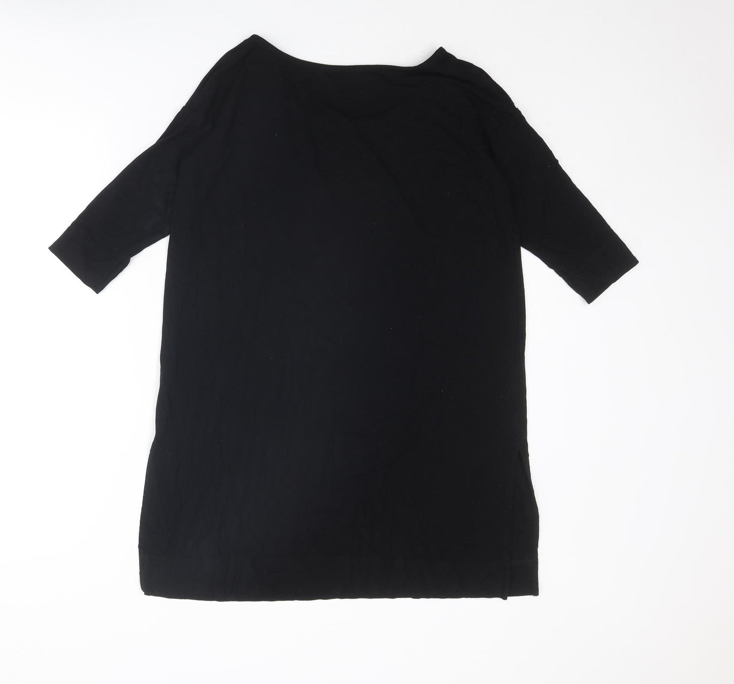 Peruvian Connection Womens Black Viscose Basic T-Shirt Size XS Round Neck - Side Slits