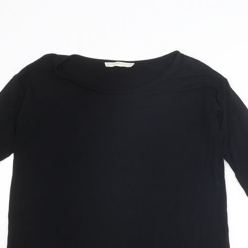 Peruvian Connection Womens Black Viscose Basic T-Shirt Size XS Round Neck - Side Slits