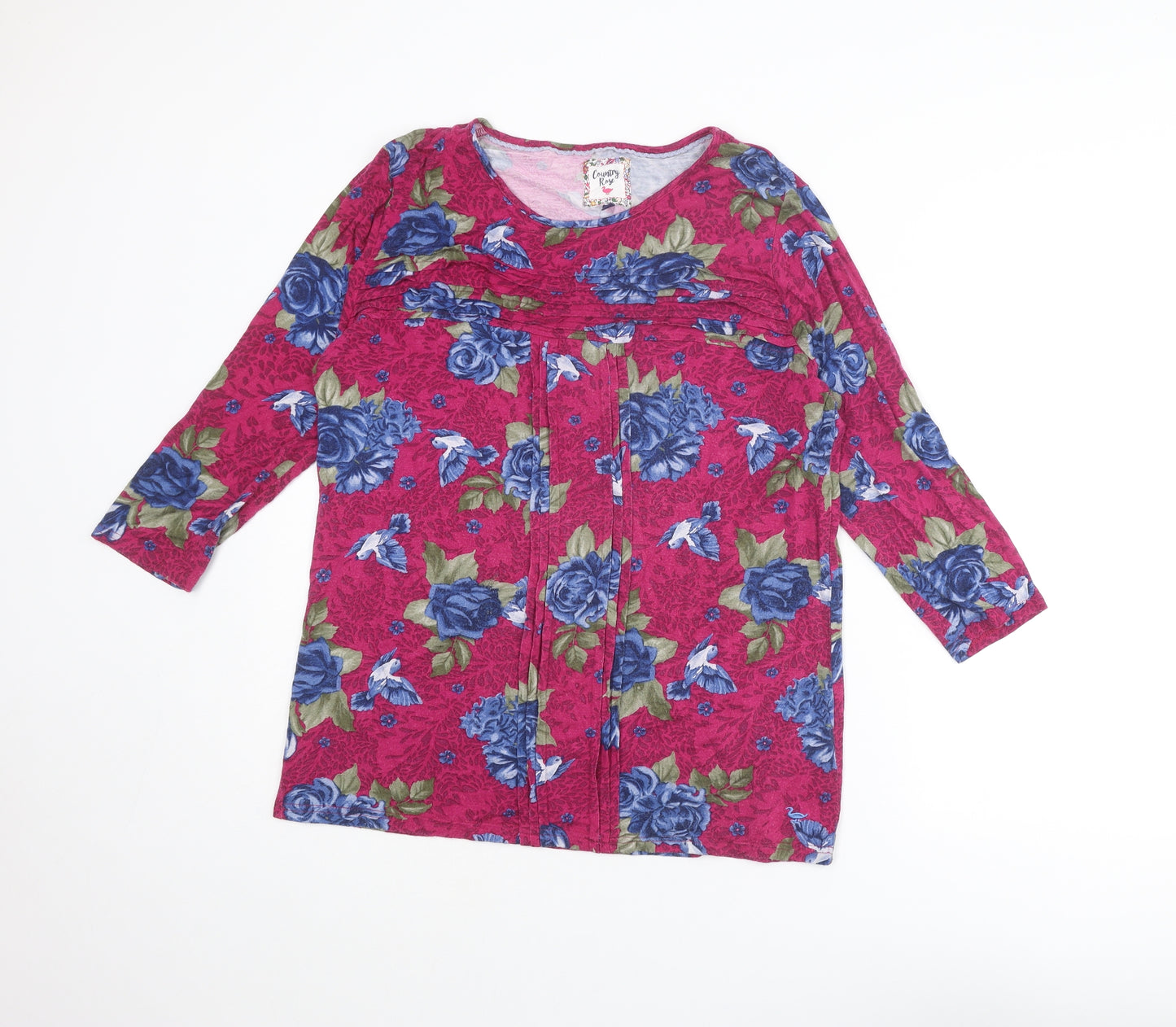 EWM Womens Pink Floral Viscose Basic T-Shirt Size M Round Neck