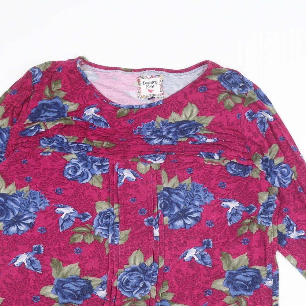 EWM Womens Pink Floral Viscose Basic T-Shirt Size M Round Neck