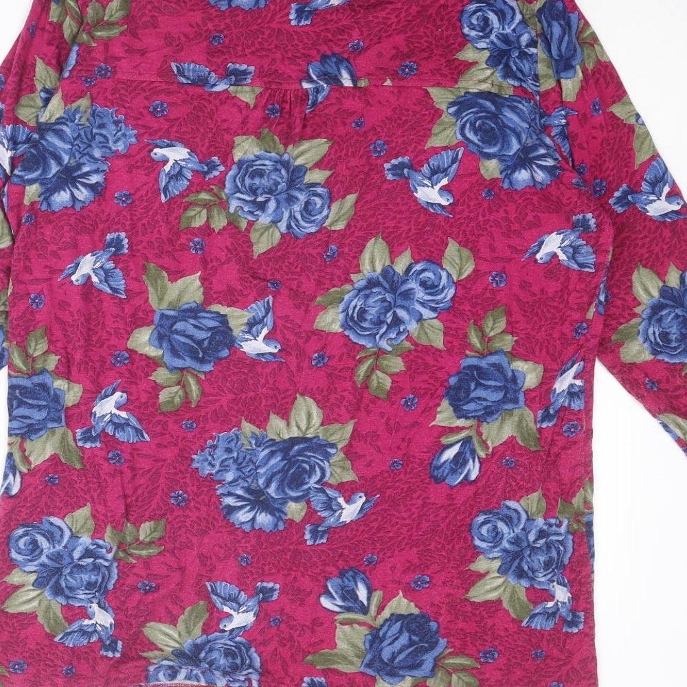 EWM Womens Pink Floral Viscose Basic T-Shirt Size M Round Neck
