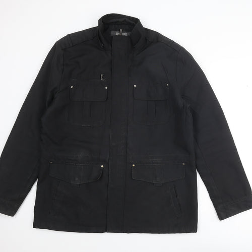 Kenneth Cole Reaction Mens Black Pea Coat Coat Size L Zip