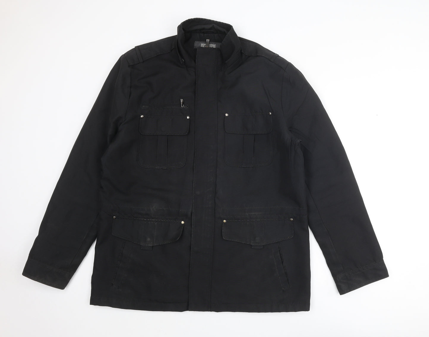 Kenneth Cole Reaction Mens Black Pea Coat Coat Size L Zip