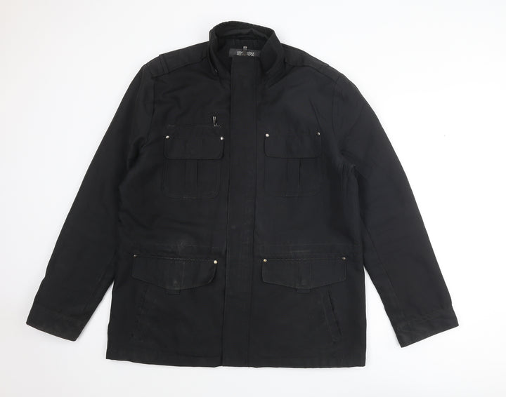 Kenneth Cole Reaction Mens Black Pea Coat Coat Size L Zip