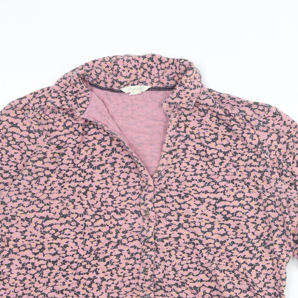 White Stuff Womens Pink Floral Cotton Basic Button-Up Size 12 Collared