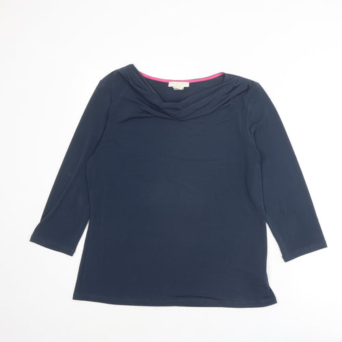 Christian Siriano Womens Blue Polyester Basic T-Shirt Size L Cowl Neck