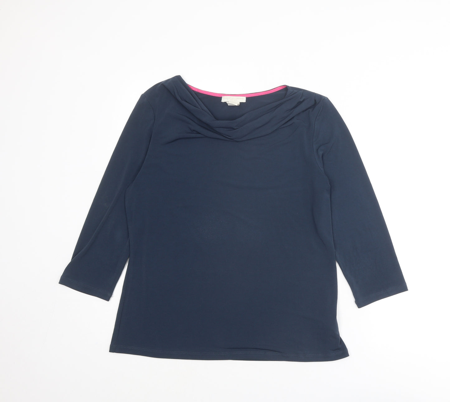 Christian Siriano Womens Blue Polyester Basic T-Shirt Size L Cowl Neck