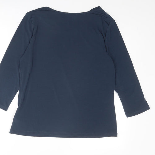 Christian Siriano Womens Blue Polyester Basic T-Shirt Size L Cowl Neck