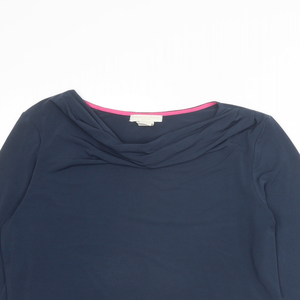 Christian Siriano Womens Blue Polyester Basic T-Shirt Size L Cowl Neck