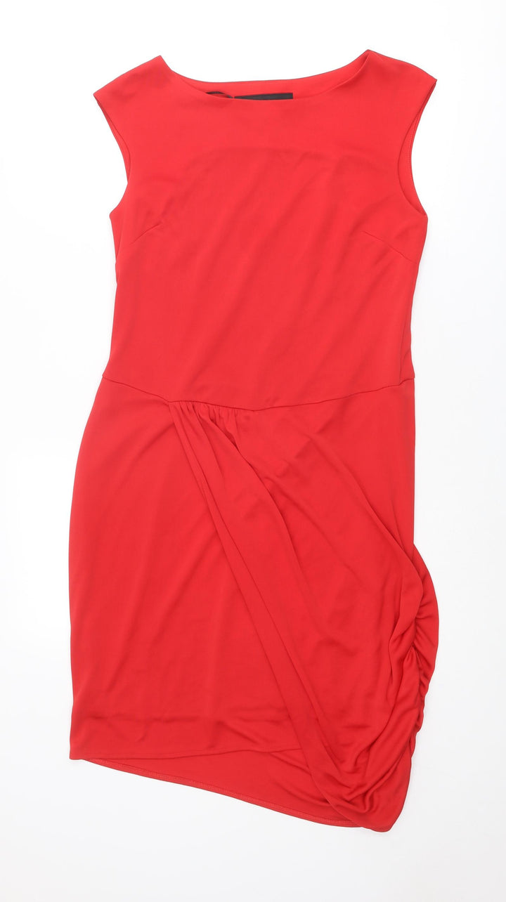 Zara Womens Red Polyester Shift Size L Boat Neck Pullover